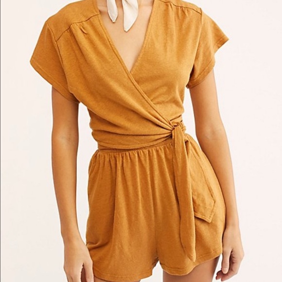 Free People Pants - Free People Fauna Wrap Romper Dark Yellow Orange Small